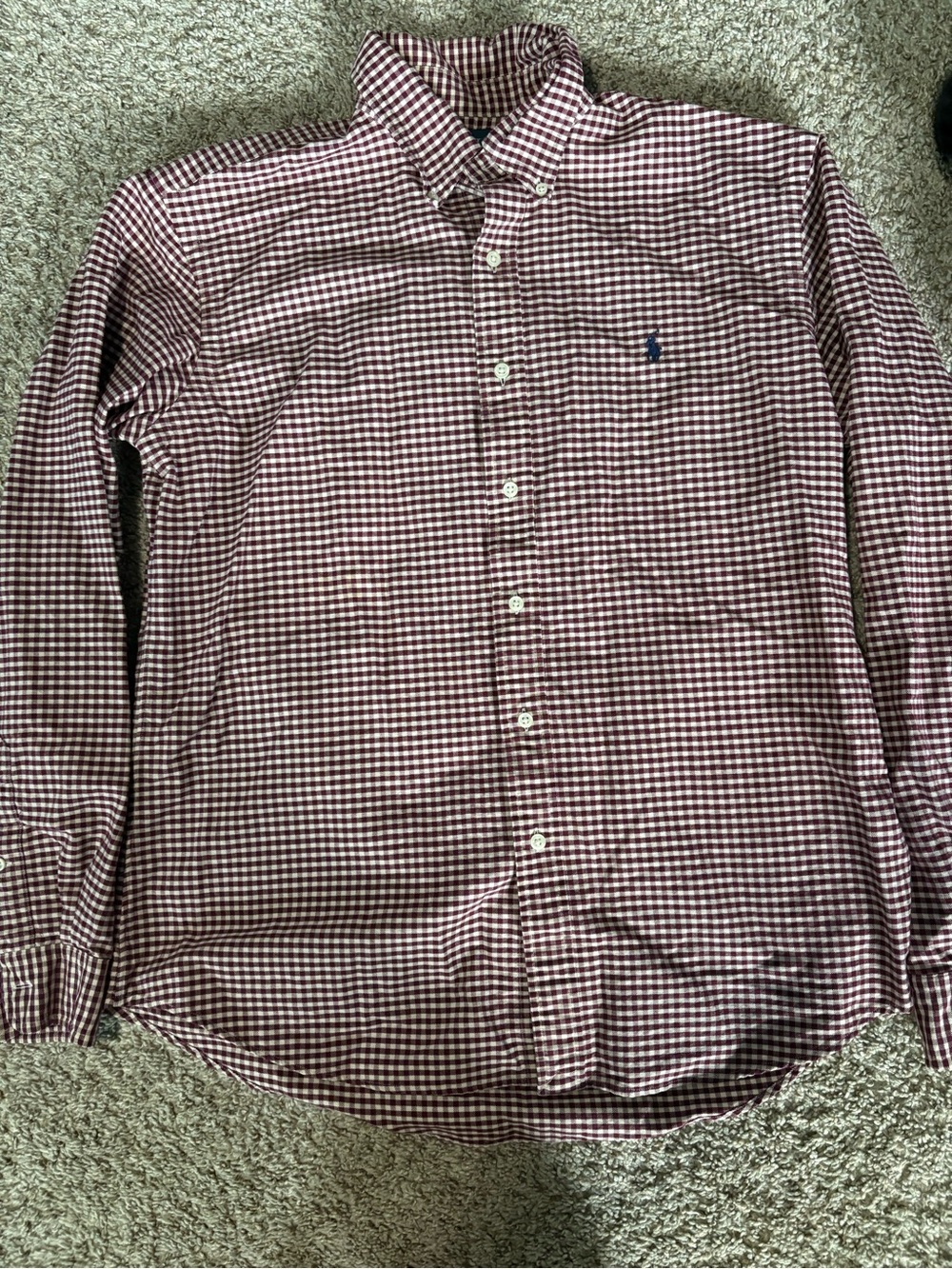 Ralph Lauren Men’s Burgundy and White Gingham Button-Down Shirt